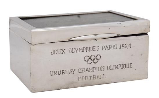 1924 Paris Olympic Games World Soccer Championship Presentation Silver Box to Contain the Championship Medals Awarded